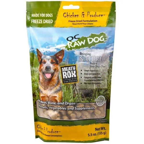 5.5 oz. OC Raw Freeze Dried Chicken & Produce Meaty Rox - Dog/Cat Supplements